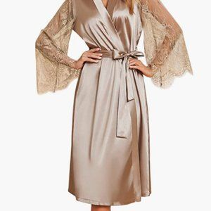 Satin Robe with Lace Sleeves